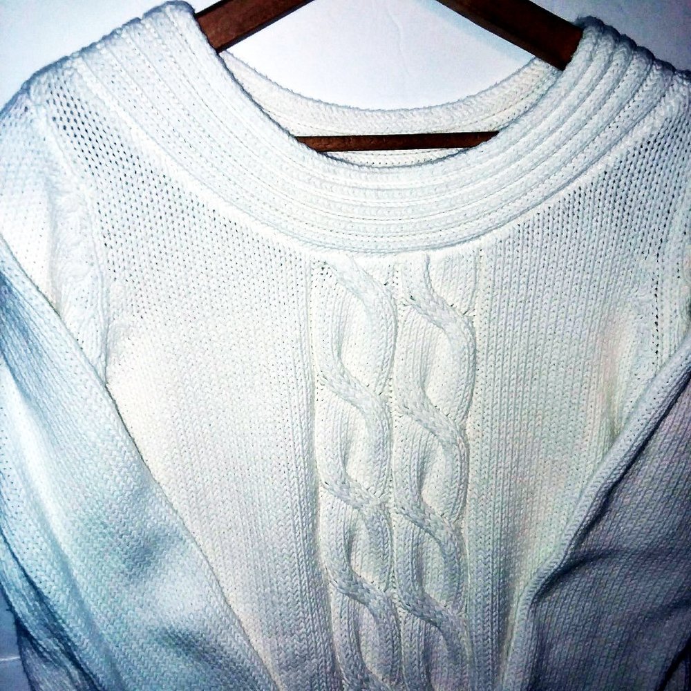 Izod Cable Knit Pullover Sweater White Size Large